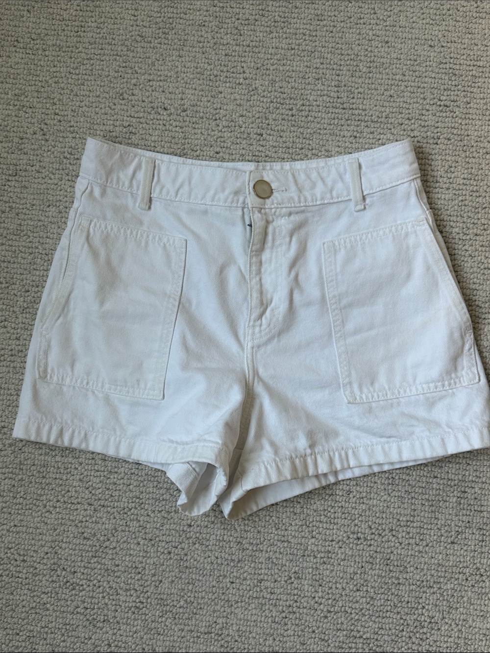 Zara White Denim High-Waist Patch Pocket Shorts